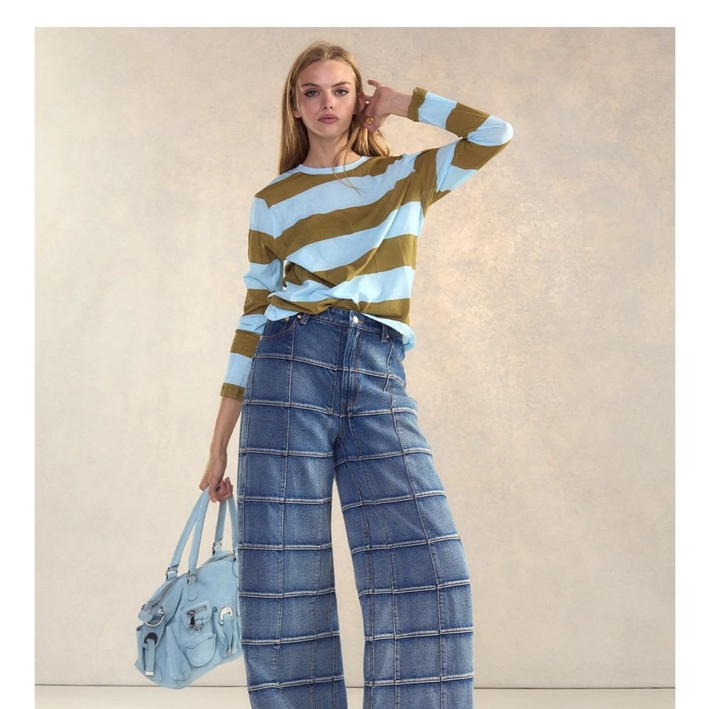 Cynthia Rowley Windowpane Wide Leg Jeans